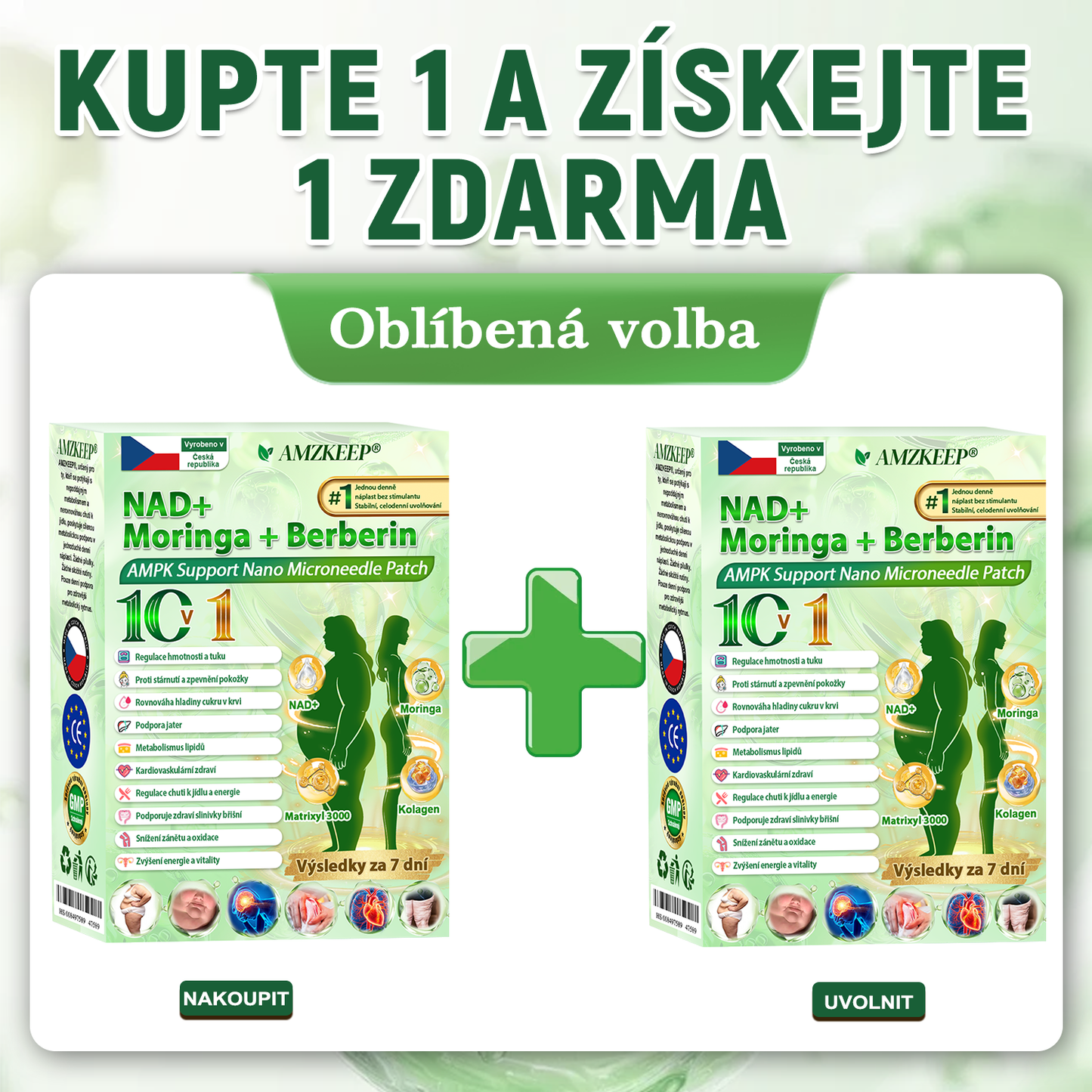 🏥 AMZKEEP® NAD+ Moringa Berberin AMPK nano-mikrojehličková náplast ✅ 1× denně, viditelné změny za 7 dní｜Berberin + moringa｜Na obezitu, povolenou kůži, cukrovku, spánkovou apnoi, kloubní potíže a další 💯🚀