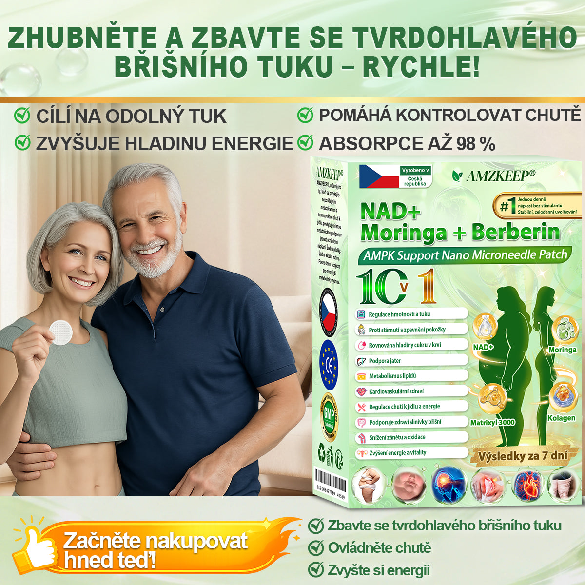 🏥 AMZKEEP® NAD+ Moringa Berberin AMPK nano-mikrojehličková náplast ✅ 1× denně, viditelné změny za 7 dní｜Berberin + moringa｜Na obezitu, povolenou kůži, cukrovku, spánkovou apnoi, kloubní potíže a další 💯🚀
