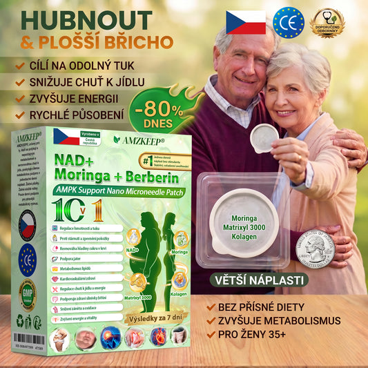 🏥 AMZKEEP® NAD+ Moringa Berberin AMPK nano-mikrojehličková náplast ✅ 1× denně, viditelné změny za 7 dní｜Berberin + moringa｜Na obezitu, povolenou kůži, cukrovku, spánkovou apnoi, kloubní potíže a další 💯🚀