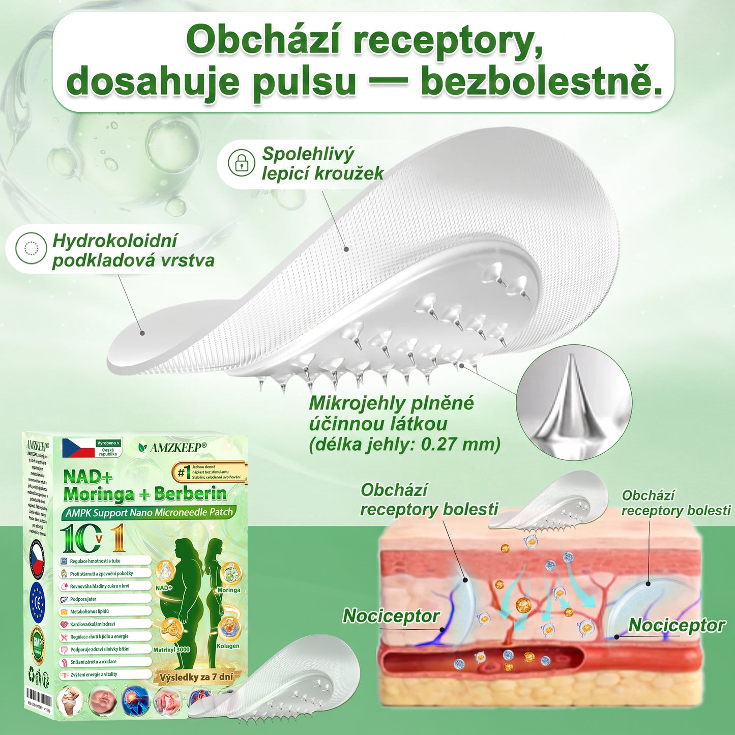 🏥 AMZKEEP® NAD+ Moringa Berberin AMPK nano-mikrojehličková náplast ✅ 1× denně, viditelné změny za 7 dní｜Berberin + moringa｜Na obezitu, povolenou kůži, cukrovku, spánkovou apnoi, kloubní potíže a další 💯🚀